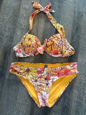 Adore Me Yellow Pink Orange Floral Bikini Set